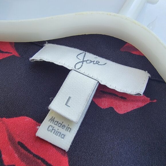 Joie  Booker Kiss Red Lips Black Adjustable Long Sleeve Blouse Wms Sz L - Picture 4 of 4